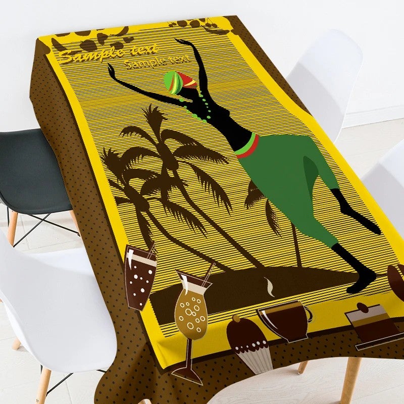 Bluejw Digital Printed African Tribe Woman Design Polyester Fabric Tablecloth - Image 1